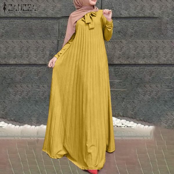 

ethnic clothing turkish maxi vestidos zanzea long sleeve dresses party evening gown muslim robe kaftan loose pleated sundress crew neck abay, Red