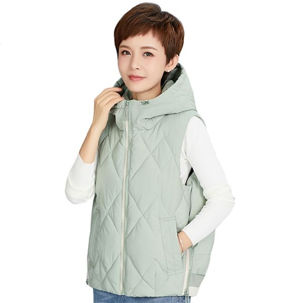 

women's winter short vest korean style solid hooded loose coats female sleeveless jacket stand collar waistcoat 210817, Black;white