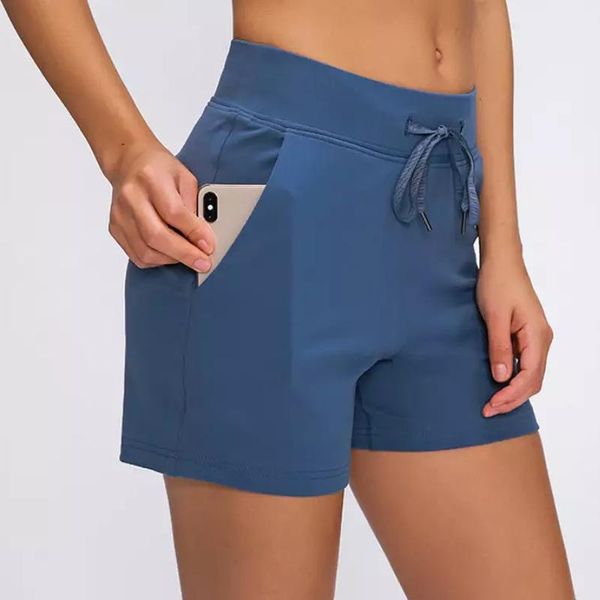

running shorts zenyoga essential leisure nylon yoga gym workout women high waist drawstring loose fit sport with pockets, Black;blue