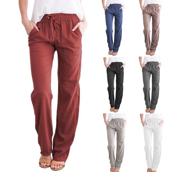 

women's pants & capris summer autumn casual elastic waist solid color wide leg lace-up loose long trousers outer wear, Black;white