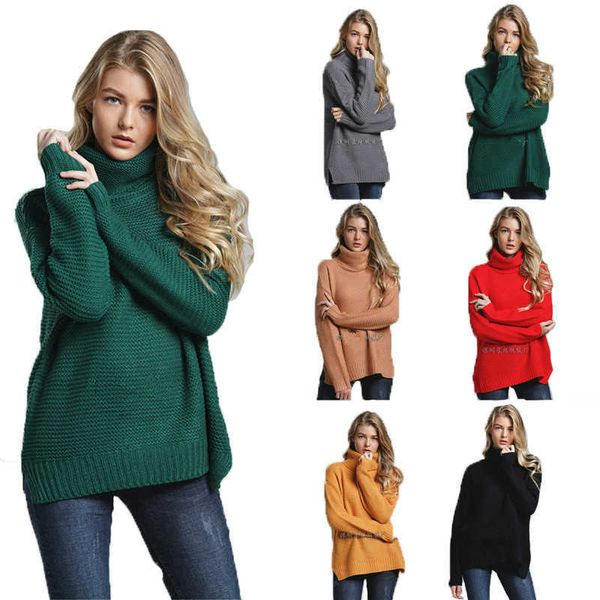 

sweater autumn and winter solid color loose large size high collar bat sleeve sweater trendy warm pullover 210527, White;black
