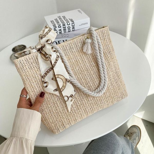 

evening bags 2021 casual straw large capacity tote wicker woven shoulder rattan handbags summer beach bag travel big purses female sac