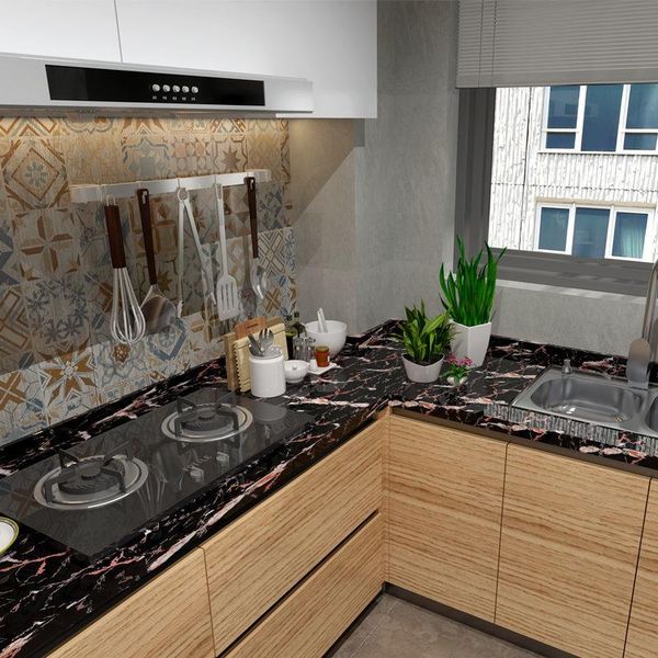 

wallpapers waterproof oil-proof wall paper self adhesive white marble background film stickers cupboard home kitchen
