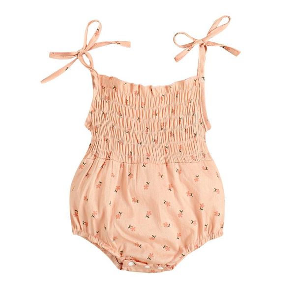 

rompers infant baby girl flowers bodysuit summer cute sleeveless lace-ups straps elastic toddler clothes for 0-18months, Blue