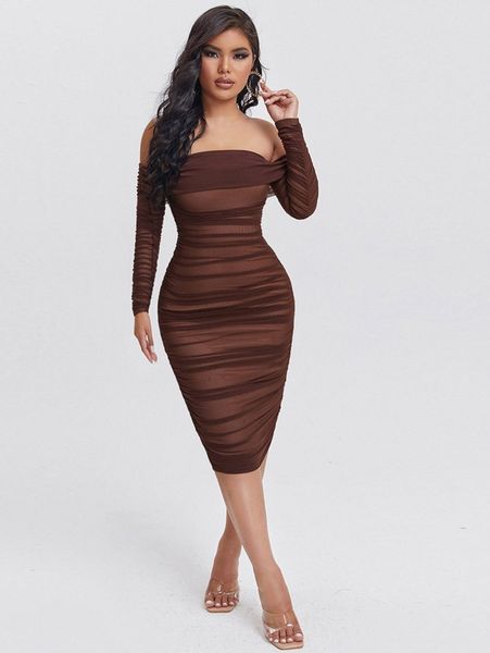

ruched off shoulder mesh bodycon dress o2ez#, Black;gray