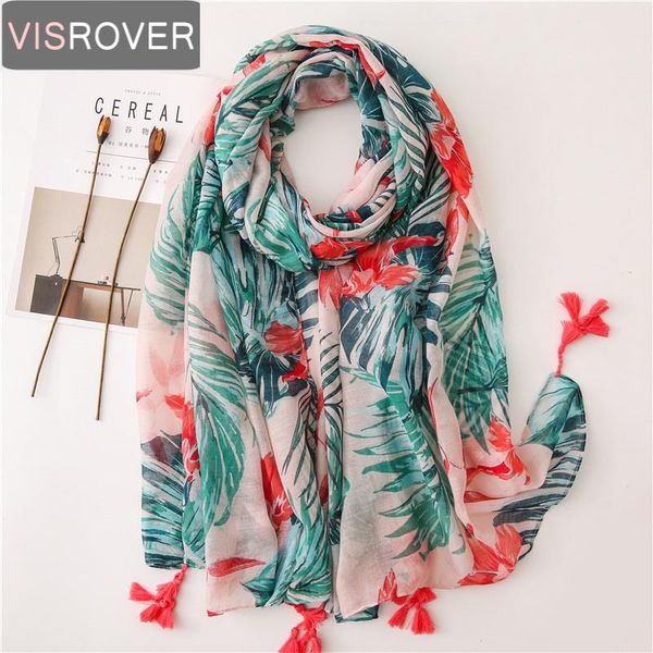 

scarves visrover fashion for summer tropical beach leaf big shawl plant floral print scarf hijab women scarfs wholesales, Blue;gray