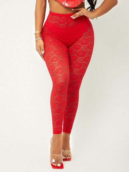 

sxy mesh floral embroidery leggings without panty f0gy#, Black