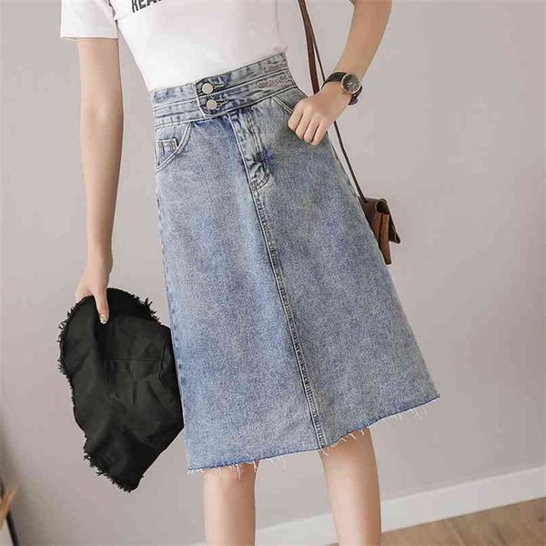 

fashion women's skirts spring and summer mid-length high-waist all-match embroidered letter a-line denim skirt 210520, Black