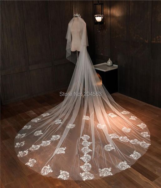 

bridal veils chic two-layer luxury lace wedding veil with flowers long comb accessoriesjd2021, Black