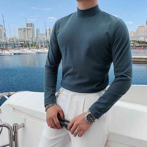 

t shirts fall winter turtlenecks and fashionable 2021 long casual sleeve t-shirts men's clothes comfortable velvet man's shirt mu2, White;black