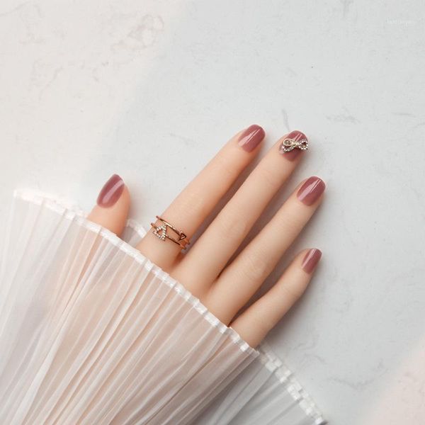 

24pcs/box fresh translucent purple finished fake nails patch short size detachable decorated wearable artificial with glue1, Red;gold