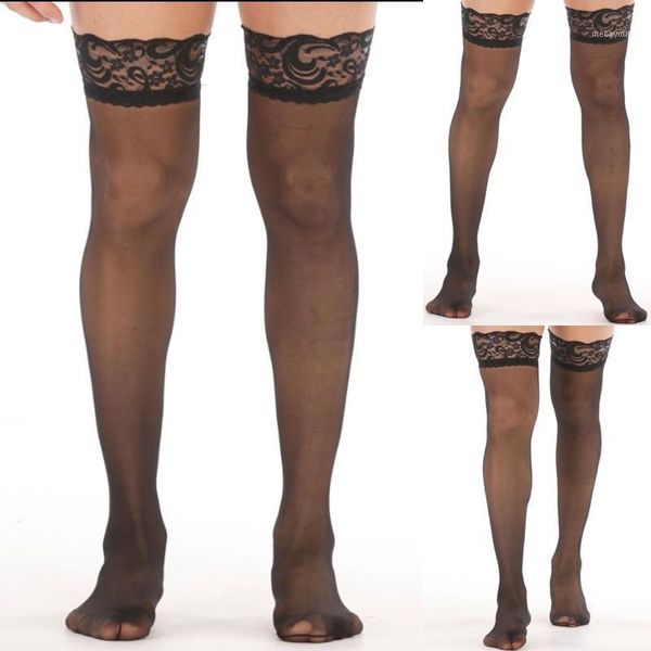 

men's socks summer net stockings lace fishnet hosiery male underwear thigh-highs sheer mesh drop1, Black