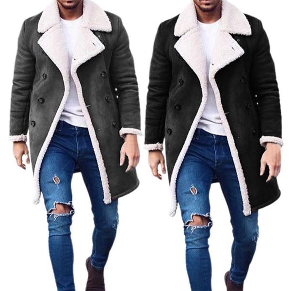 

men's wool & blends fashionable wear resistant winter coat jacket long double-breasted, Black