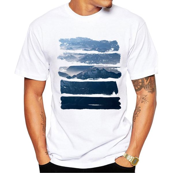 

teehub hipster mountain men t-shirt short sleeve o-neck tee fashion geometric stripped printed tshirts funny, White;black