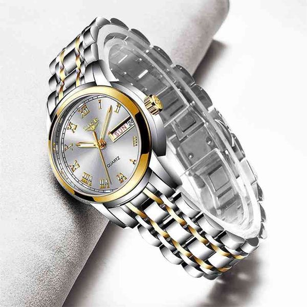 

lige luxury ladies watch women waterproof rose gold steel strap wrist watches brand bracelet clock relogio feminino 210616, Slivery;brown