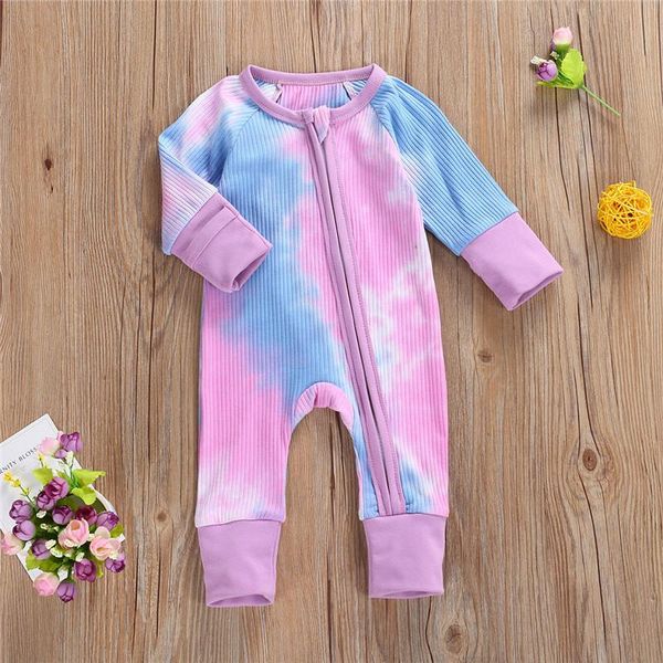 

jumpsuits born baby boy girl romper spring fall long sleeve jumpsuit tie-dye print outfits zipper, Blue