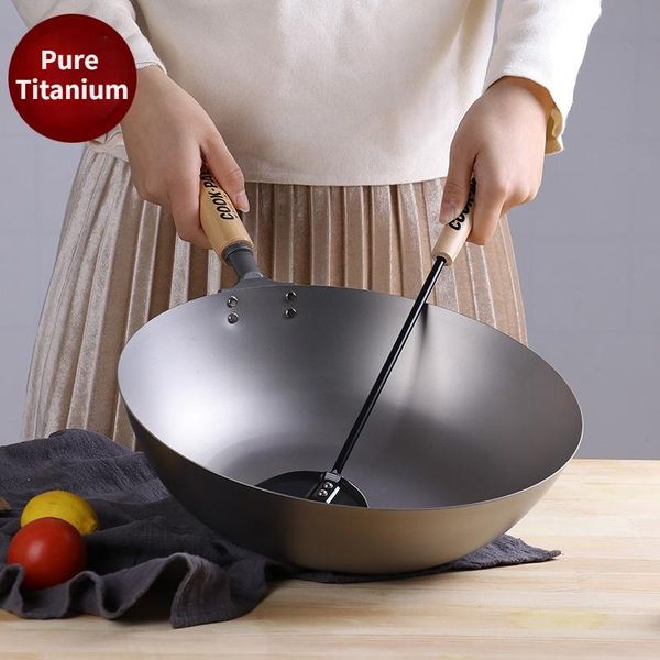 

pans 2021 super light pure titanium japan 99% wok non-titanium alloy uncoated lightweight advanced chef pan cooking