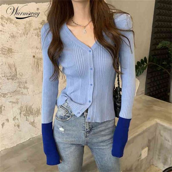 

e girl spring knit cardigan slim patchwork basic women jacket y2k preppy style short coat sweater elastic thin knitwear b-018 210914, White;black