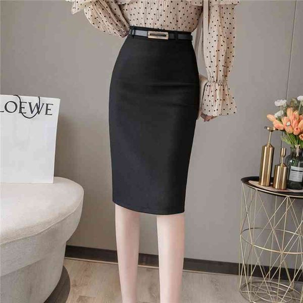 

midi korean elegant fashion women skirt high waist bodycon stretch pencil black red ol package hip