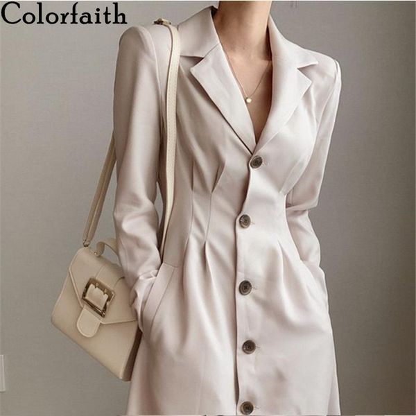 

colorfaith 2021 women's autumn winter dresses pockets buttons high waist fashionable elegant office lady long dress dr0608 casual, Black;gray