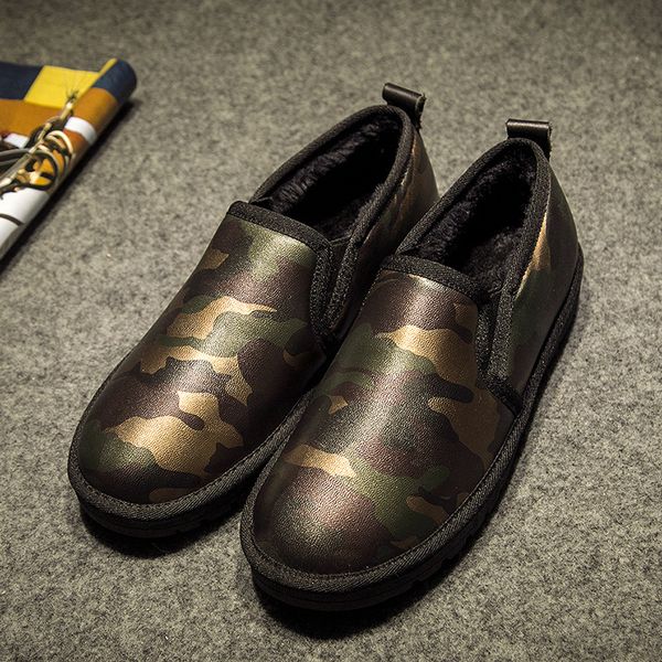 

35 44 plus big small size snow boots flat 2018 winter velvet fur warm cotton padded shoes camouflage slip on snow boots, Black
