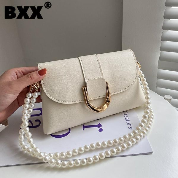 

evening bags [bxx] simple solid color pearl chain pu leather for women 2021 summer shoulder bag trending luxury hand hs337