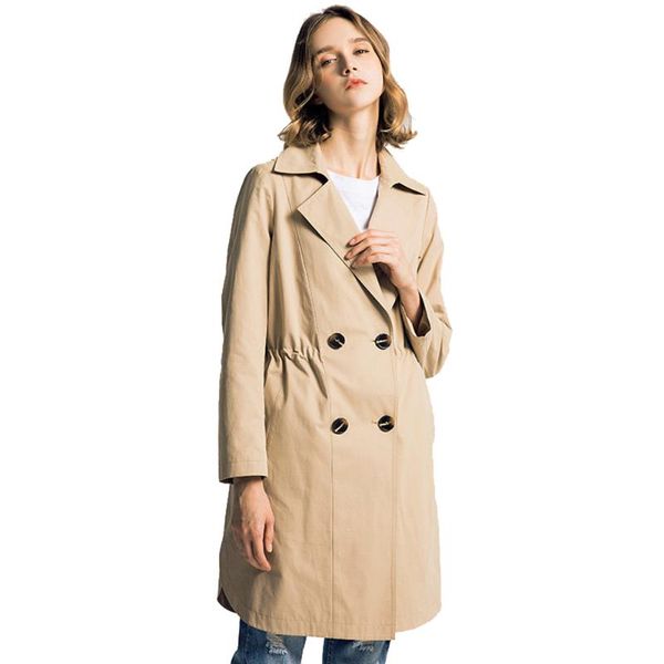 

women's trench coats double breasted women coat beige bandage pink long england spring cloak british style windbreaker fashion 66, Tan;black