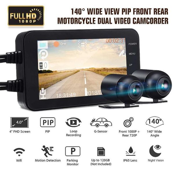 

car rear view cameras& parking sensors 4" hd 1080p motorcycle video recorder dash cam dashcam dvr front camera wifi dual lens camcorder