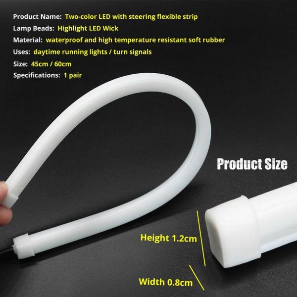 

interior&external lights 2pcs/set light tube set 6000k-8000k led strip soft guide turn signal lamp