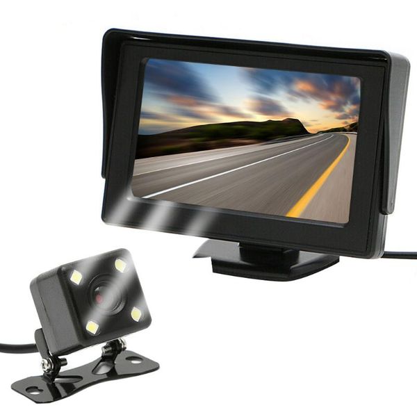

car video reversing screen backup parking kit safety 4.3inch tft lcd 2 in 1 auto system assistant with camera rear view monitor