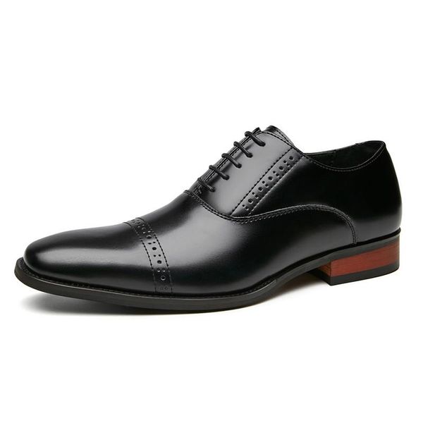 

carved leather business shoes men's formal three joint gentleman's suit luxury pointy brogue italian man dress, Black