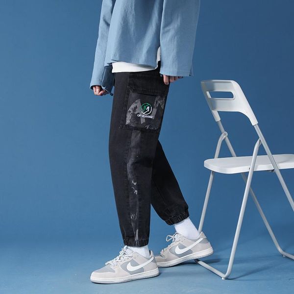 

men's jeans 2021 fashion casual korean brand pants spring summer classic trousers loose denim cargo pants,k2081, Blue