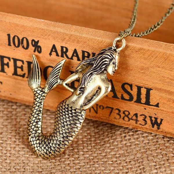 

pendant necklaces elfin trendy vintage retro mermaid necklace antique silver plated women jewellery