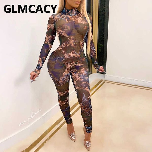 

women long sleeve mesh party jumpsuit 210702, Black;white