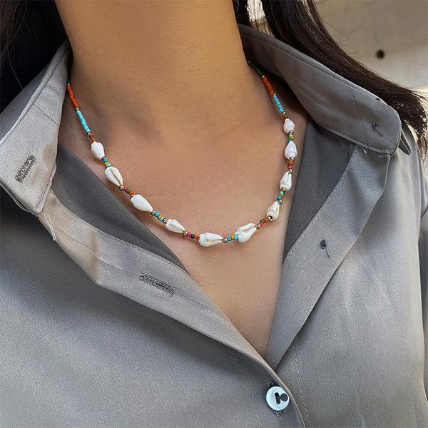 

chokers colorful beads necklace women pearls shell handmade necklaces bohemian summer daily fashion jewelry, Golden;silver