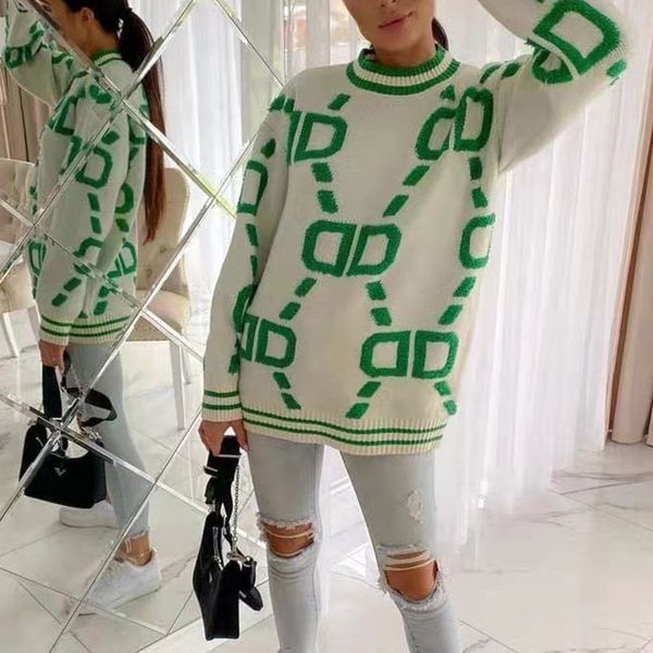 

designer womens loose sweater pullovers winter new long sleeve mock-neck patchwork knitwear ladies casual lady jumpe, White;black