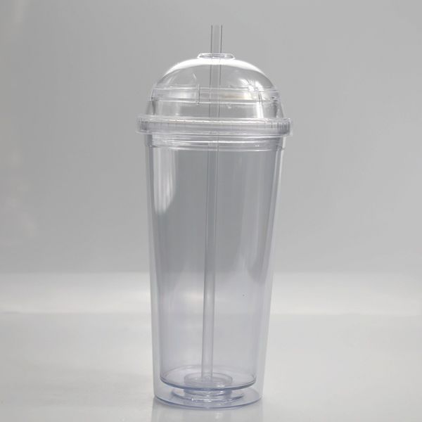 Acryl 20oz Tumbler Deckel Plastikstrohhalme doppelt mit Tassen Kuppel Wasserflasche Getränk klar isolierte Wand Jlubi 713 R2