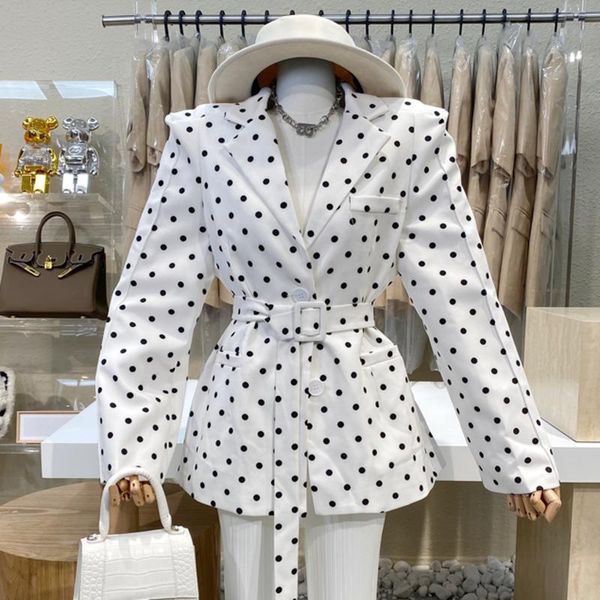

spring summer 2021 fashion casual korean slim fit blazer coat women polka dot long sleeve suit female lace-up outwear women's suits & b, White;black