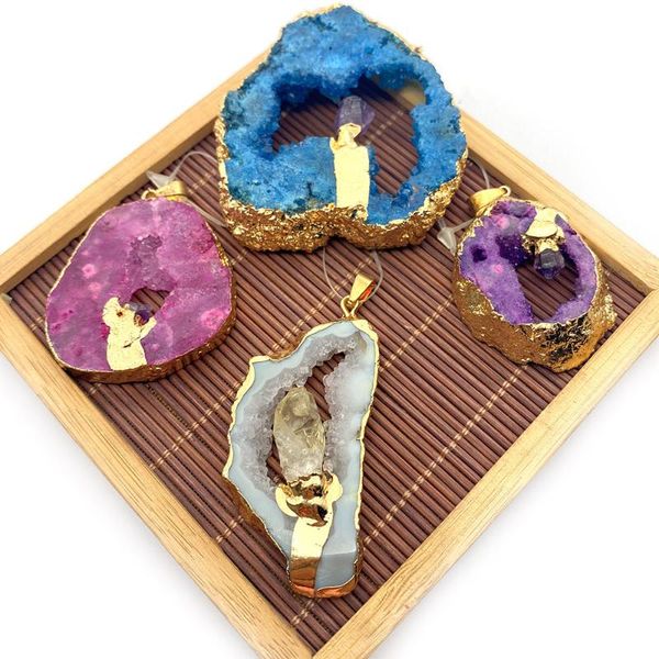 

charms natural stone inlaid crystal pendant fashion carving irregular hollow electroplating necklace bracelet jewelry accessories, Bronze;silver