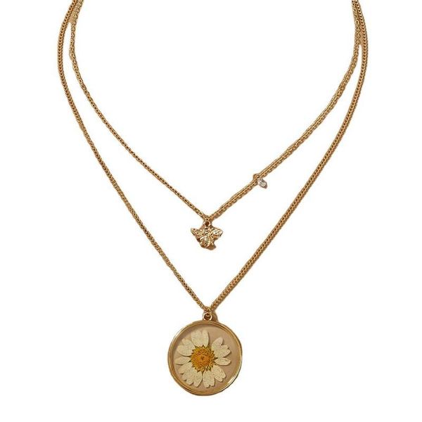 

pendant necklaces dried flowers multi-layered daisy bee necklace for women resin gold color chain fashion jewelry gifts, Silver
