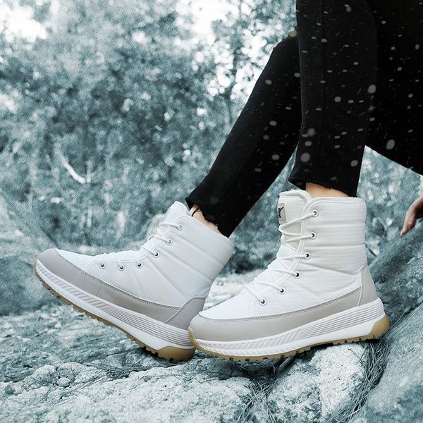 

boots winter women's plush snow ladies warm middle calf women booties botas mujer shoes with laces, Black
