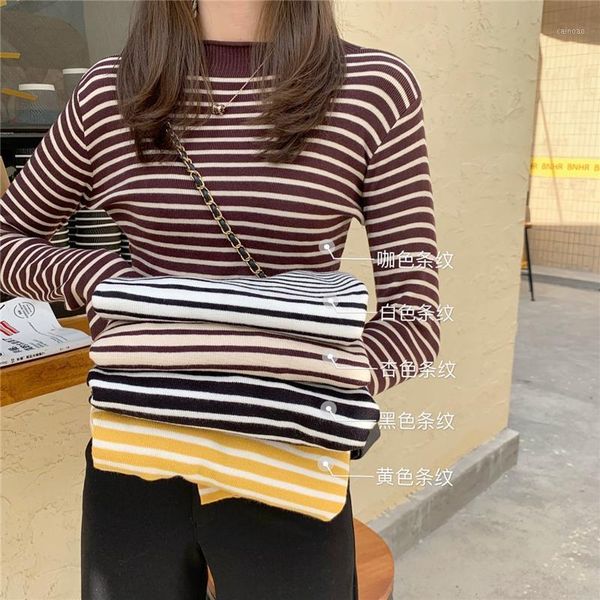 

women's sweaters half turtleneck striped pullover sweater spring autumn winter korean lady long sleeve knitted womens basic classic, White;black