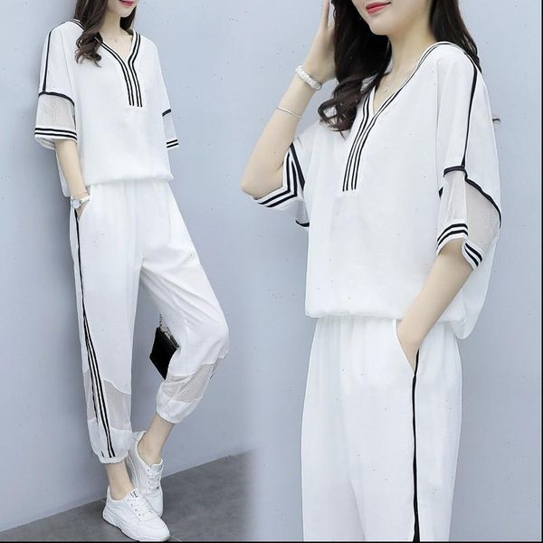 

summer womens tracksuits white casual sports suit female korean loose slimming fashion two sets of tide suits for women set, Gray