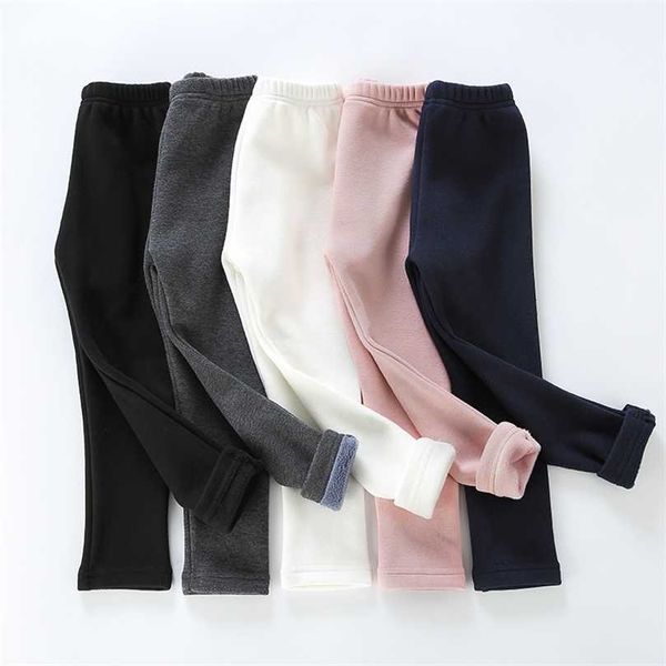 Doce meninas calças crianças meninos grossos calças quentes inverno crianças casual cor sólida leggings cinzento vinho rosa 211103