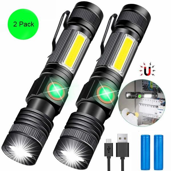 

rechargeable magnetic with cob side light super bright led waterproof zoomable camping emergency flashlights torches