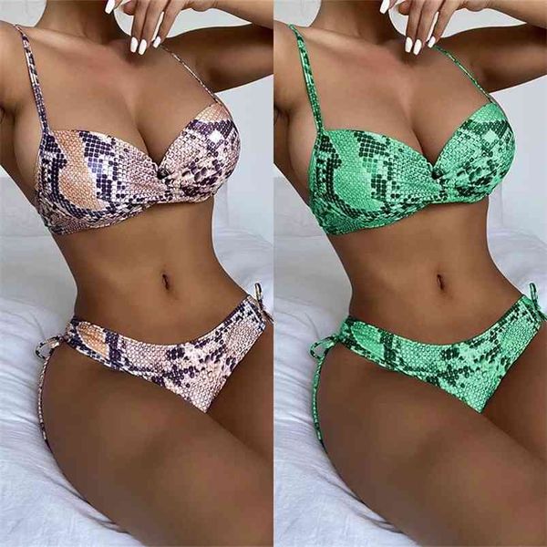 Sexy Schlangenhaut Bikini Push Up Weibliche Badebekleidung Frauen Zweiteilige Set BH Cup Bather Badeanzug Schwimmen Damen Badeanzug 210629