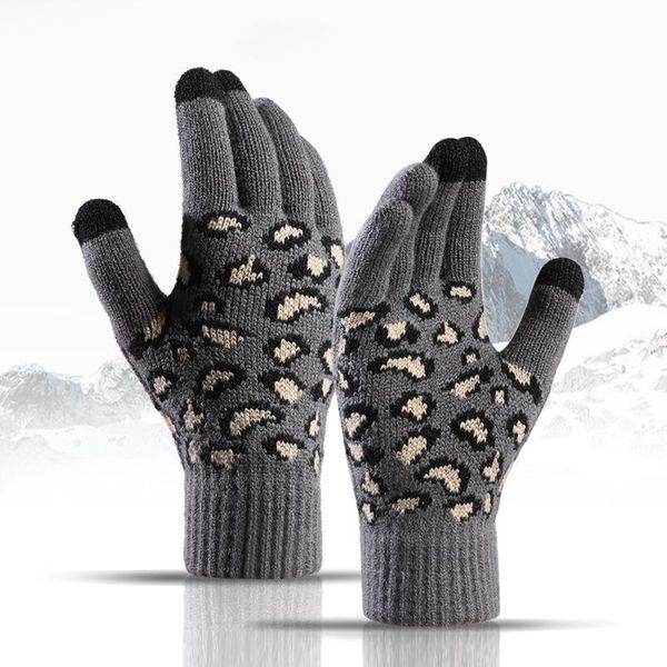 

five fingers gloves women magic winter warm knit full finger touchscreen soft elastic thickeded cuff mittens, Blue;gray