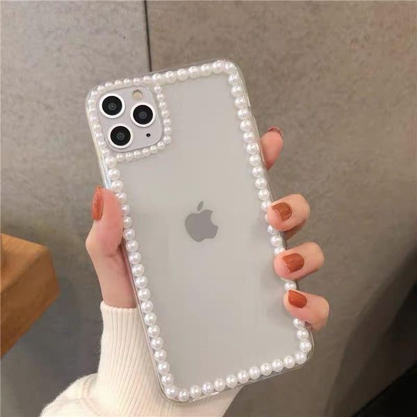 

cell phone mounts & holders luxury simple 3d pearl frame transparent case for 11pro x xr xs max 7 8 plus anti fall soft silicone cove