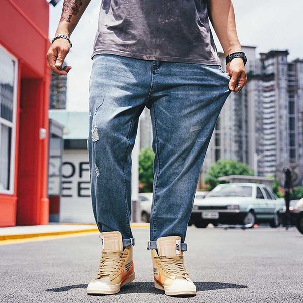 

jeans fashion ripped harem jeans men casual denim pants loose baggy trousers streetwear hiphop plus size distressed joggers, Blue