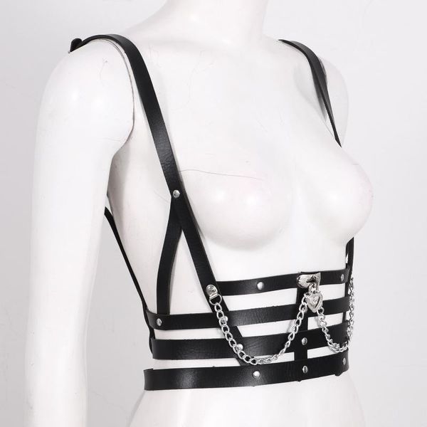 

belts women rave body chest harness waist belt harajuku caged bra rivets chain decor leather punk suspender shoulder, Black;brown